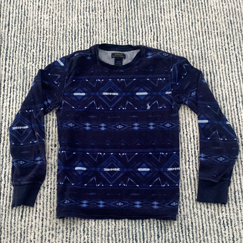 Polo Ralph Lauren Blue Crewneck Thermal Sweater Pattern size XS Native American